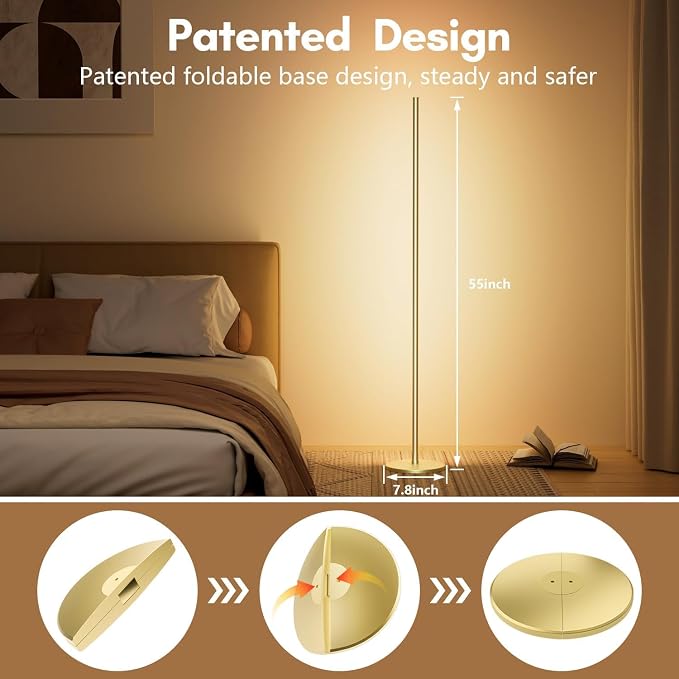 Smart RGB+IC Corner Floor Lamp,Ambient Lighting Color Changing Standing Lamp with 16 Million DIY Colors and Music Mode, App and Remote, Bright LED Tall Lamp for Living Room, Bedroom, Gaming Room Gold - Image 6