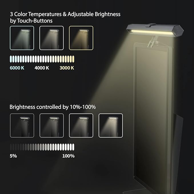 USB LED Lamp for Computer Monitor - Adjustable Brightness & Color Temperature, USB Powered, Matte Graffiti Finish, 40 cm, 5W, Eye-Care, Easy Installation, Perfect for Reading, Laptop, and Study - Image 6