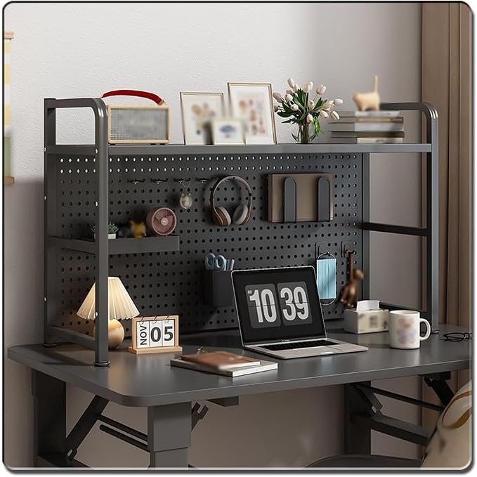 Pegboard for Desk Stand, Desks Organizer with Peg Board, Table Gaming Home Work Desk Extender Storage Rack, for Bedroom, Study, Kitchen, Office, Black, 135 * 68cm/53.2 * 27in by Unknown