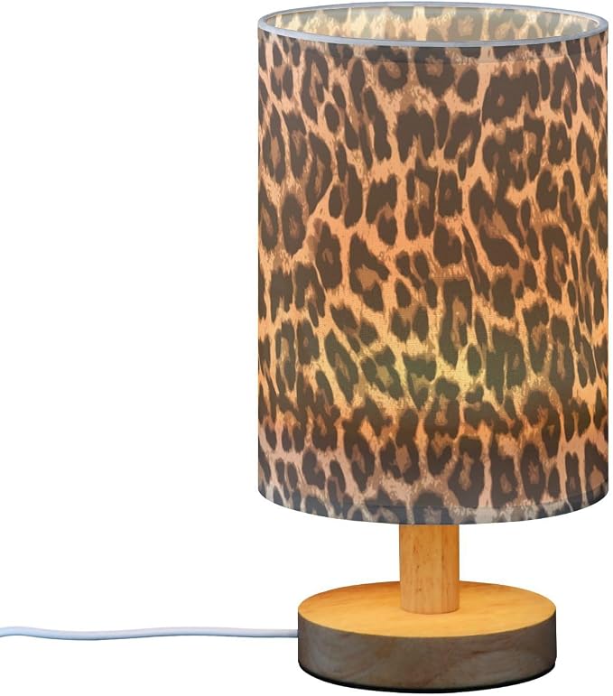 Bedside Table Lamp Leopard Print Nightstand Lamp with Wood Desk Lamps for Bedroom Living Room Nursery Office Home Decor - Image 2