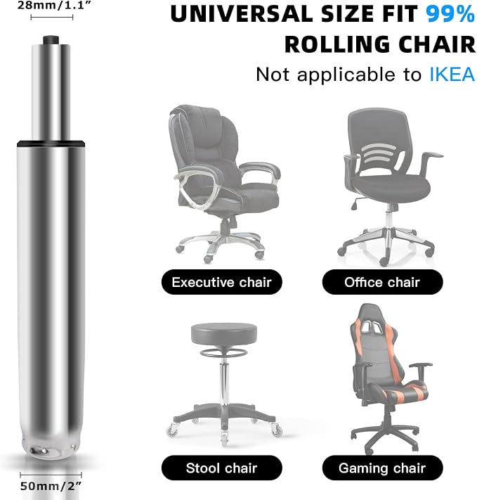 Omyoffice 5.5” Office Chair Cylinder Replacement, Class 4 Piston (Silver) | Heavy-Duty 1000 lbs, Hydraulic Pneumatic Gas Lift, Universal Fit Most Executive Gaming Desk Chairs - Image 3