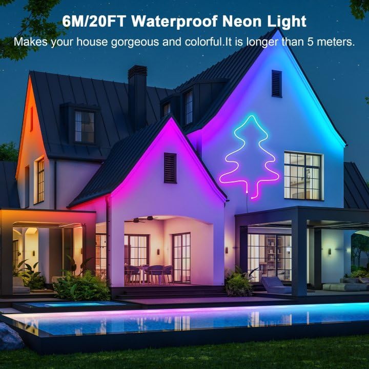 Cozylady 6M RGB Neon Light LED Rope Light,20ft Waterproof Bluetooth APP Remote Control Music Sync Strip Light,24V Flexible DIY Silicone Light for Bedroom Home Indoor Outdoor Decoration (6M/20Ft) - Image 3
