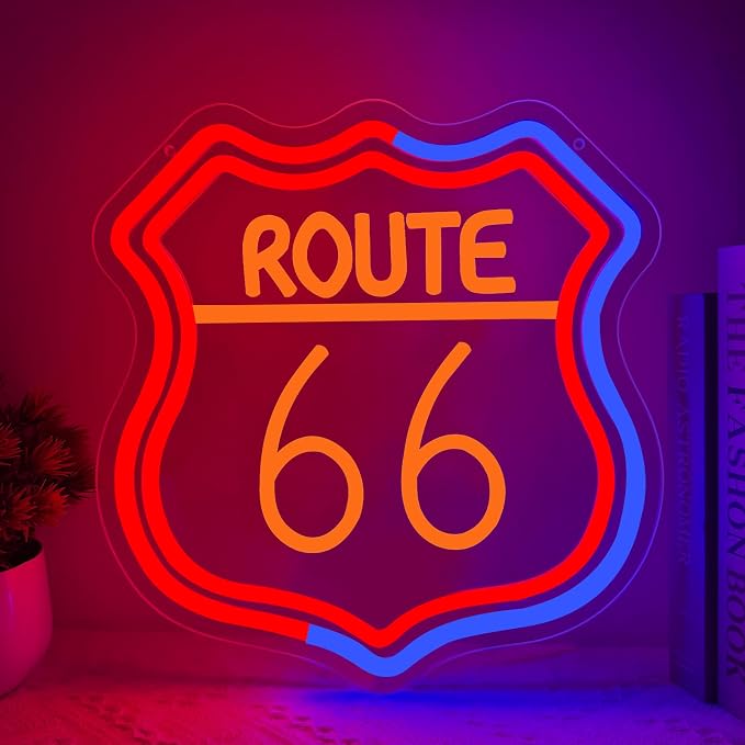 Route 66 Neon Sign, Route 66 Led Neon Light Signs Light up Sign for Wall Decor Home Bedroom Bar Man Cave Party Decorations Birthday Gift Dimmable USB Powered(12.6" × 12.1") by Unknown