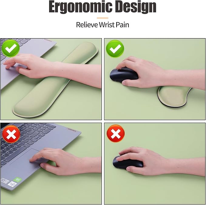 Bloss Leather Desk Pad and Keyboard Wrist Rest, Large Mouse Pad + Keyboard and Mouse Wrist Support, Non-Slip Desk Mat Protector for Office, Home(27.6" x 13.8", Green) - Image 2