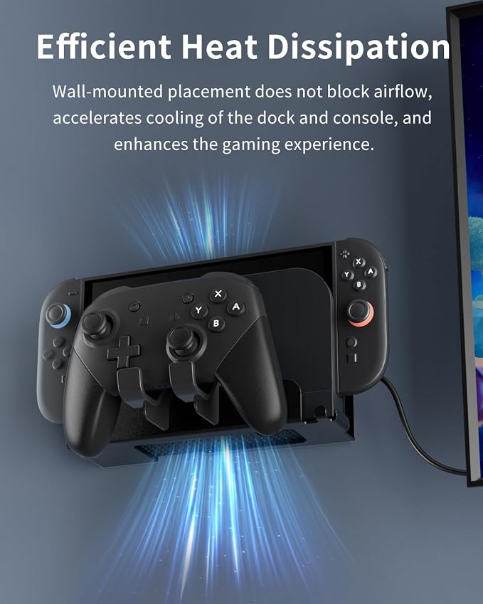 Metal Wall Mount for Nintend0 Switch 2 / OLED / Switch Console, All-in-One Metal Bracket with Pro Controller Holder, Universal Storage Rack for Dock, JoyCons & Pro Controller, Space-Saving Design - Image 4