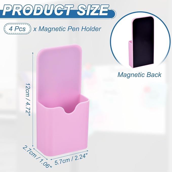 PATIKIL 4pcs Magnetic Pen Marker Holders, 50x27mm Dry Erase Marker Pencil Holder Cup Organizer for Classroom Home Office Refrigerator Whiteboard Locker, Rose Pink, 4x2x1 - Image 2