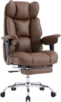 Efomao Executive Office Chair 400lbs,Brown Big and Tall Desk Chair | Mattress-grade pocket spring cushion, sleek leather, 135° recline & footrest for computer gaming setup. by OFFICECHAIR