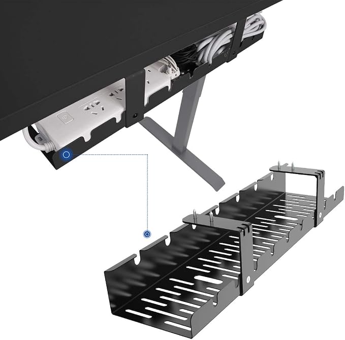 FLEXISPOT Under Desk Cable Management Tray, Metal Raceway Wires Cable Tidy Organizer, Office and Home Cable Tray Use for Standing Desk (Black) by Unknown