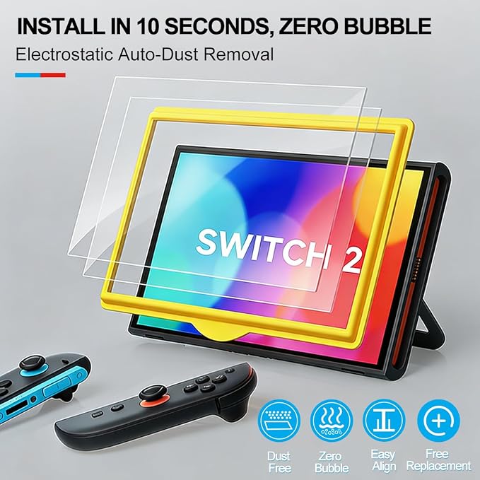 Accessories Bundle for Nintendo Switch 2, OUNFNOE 18-IN-1 Kits for Switch 2 Accessories, Carrying Case, Controller Charging Dock, Joy-Con Thumb Grips, Tempered Screen Protector, Steering Wheels for Mario Kart, Protective Console Cover - Image 5