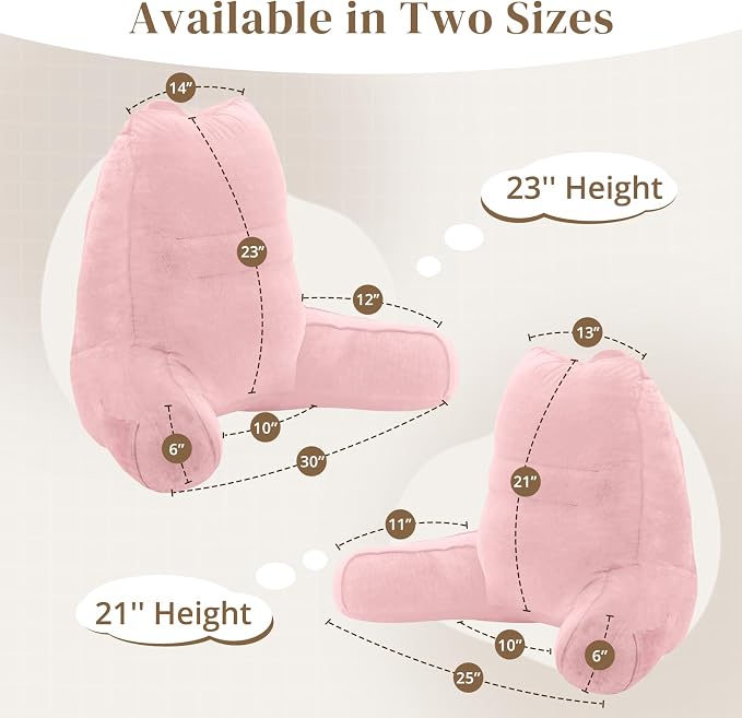 Sasttie Reading Pillow for Bed, Back Pillow for Sitting Up, Pink - Image 2