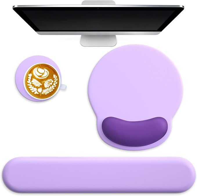 3 in 1 Ergonomic Mouse Pad and Keyboard Wrist Rest with Coaster Set-Purple by Wiabsi