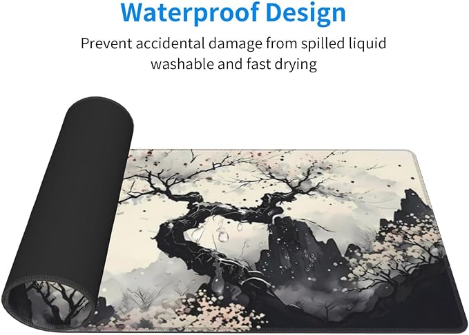 Extended Gaming Mouse Pad, Large Gaming Mouse Waterproof with Stitched Edges, Non-Slip Desktop Pad for Home and Office, Level Up Your 31.5x11.8 Inch… (wash Painting) - Image 3