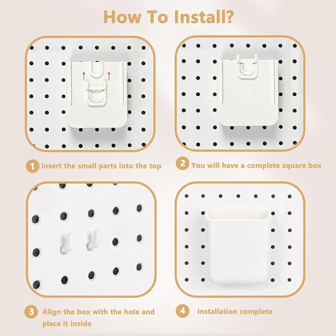 FZK 28-Packs Peg Board Organizer Accessories Kit, White | Includes ABS bins, shelves, book racks, and pegboard hooks, fits standard pegboards, ideal for home, office and craft room - Image 4