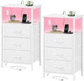 Somdot Nightstands Set of 2 with 3 Drawers, Charging Station & LED Light by Somdot