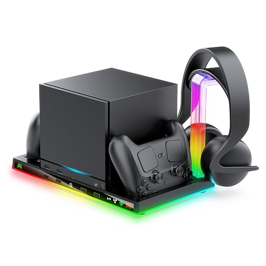 JDDWIN Charging Dock Stand with Cooling Fan for Steam Machine/Steam Controller 2026 Storage Stand for Steam Controllers Puck & Headset with RGB Light by JJDWIN