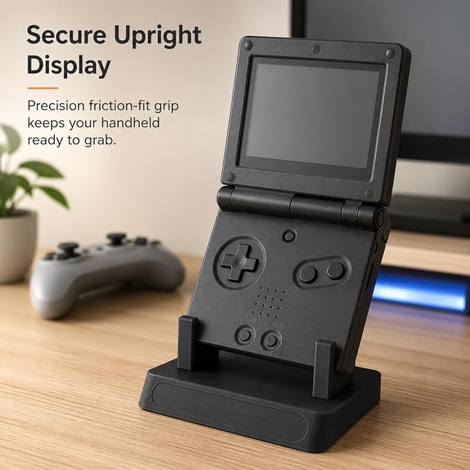 Display Stand for Gameboy Advance SP – Upright Holder Keeps Handheld Console Organized | Friction-Fit Secure Grip | Space-Saving Desk and Shelf Mount for Retro Gaming - Image 2