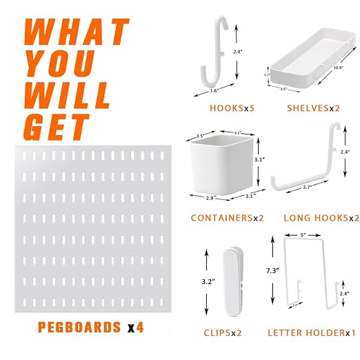 Pegboard Combination Kit, 4 Peg Boards White Pegboard for Walls, Office Wall Organizer, Gaming Room Wall, Nursery Storage, 22"x22" - Image 3