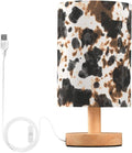 Bedside Table Lamp Cow Tie Dye Print Nightstand Lamp with Wood White Black Brown Animal Skin Desk Lamps for Bedroom Living Room Nursery Office Home Decor by Oarencol