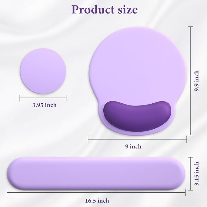 3 in 1 Ergonomic Mouse Pad and Keyboard Wrist Rest with Coaster Set-Purple - Image 5