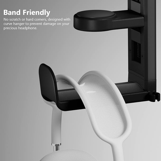 EURPMASK 2 Pack Rotating Headphone Stand,Adjustable Clamp-on Headset Holder | 360°Swivel,Headset Hanger Hook Under Desk,No Residue,Cable Organizer,Soft Rubber Pads,Keep Headphones Secure&Desk Tidy,Black - Image 5