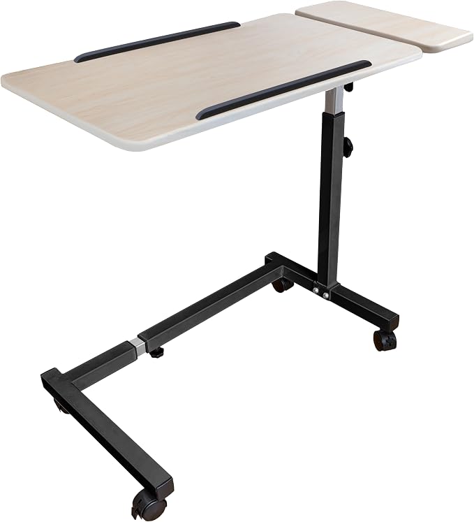 Recliner Table, Over the Bed Table with Wheels, Adjustable Width & Height, with Split Tilt Design & 4 Caster Wheels with Brakes (Beechwood Tabletop, Black Base) by Unknown