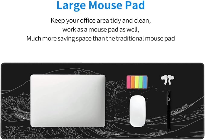 Extended Gaming Mouse Pad, Large Gaming Mouse Waterproof with Stitched Edges, Non-Slip Desktop Pad for Home and Office, Level Up Your 31.5x11.8 Inch… (Black Wave) - Image 6