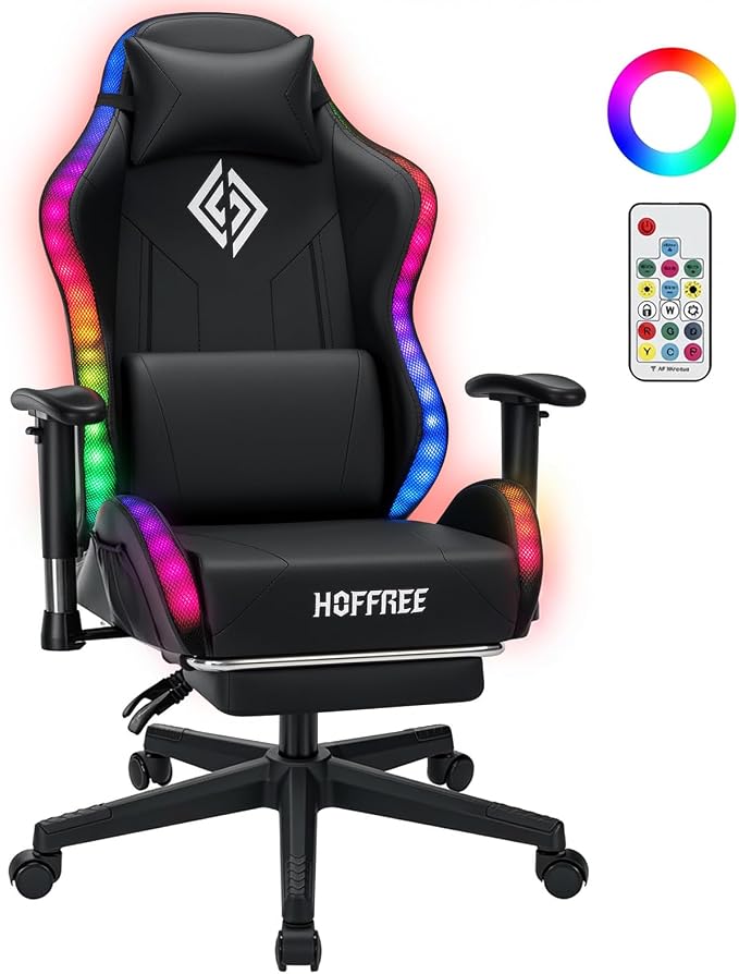 HOFFREE RGB Gaming Chair for Kids LED Computer Chair 155°Recliner-Black | PC Game Chair with Lights Gamer Chair for Boys Teens 8-15 Video Game Chairs with Footrest and Lumbar Support Racing Style by HOFFREEOfficial