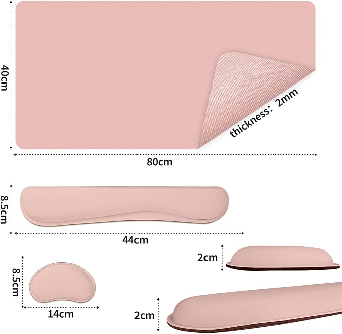 Desk Mat Set,3-in-1 Mouse Pad with Wrist Rest and Keyboard Pad | 31.5" x 15.7" Ergonomic Keyboard and Mouse Pad Set, Memory Foam Keyboard Wrist Rest, Waterproof Computer Mat, Pink - Image 3