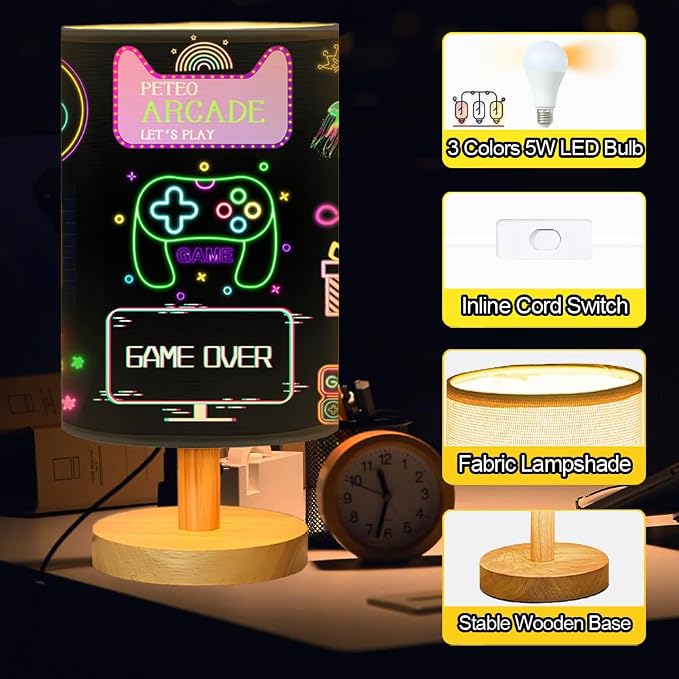 Video Game Table Lamp for Boys Room, Gifts for Boys - 3 Colors Dimmable Bedside Lamps for Bedroom Nightstand Night Light Gaming Room Decor for Gamer Boys Girls, Desk Reading Lamp for Office Home Decor - Image 2