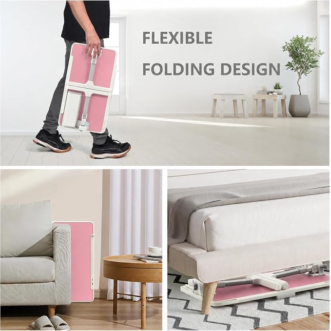 Laptop Desk for Bed, Height & Angle Adjustable Lap Desk with USB Cooling Fan, LED Light and USB Ports, Foldable Portable Laptop Table for Couch, Sofa, Floor, Reading, Writing (Pink) - Image 7