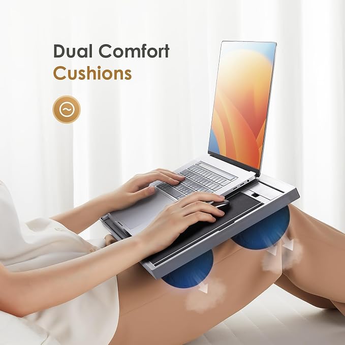 LORYERGO Adjustable Laptop Desk with Cushion, Mouse Pad & Cellphone Slot - Laptop Stand for Bed & Couch, Riser for Home & Office (Grey) - Image 3