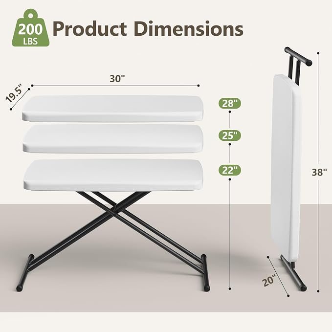 Folding Table 30 Inch -6pack, Small Desk Adjustable Height TV Tray for Laptop, Couch, Camping - Heavy Duty Utility Foldable Table for Small Spaces, No Assembly Required, White - Image 3