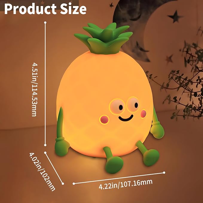 Pineapple Night Light,USB Rechargeable Touch Control Lamp with 7-Color RGB & 30-Min Timer, 3-Level Dimmable Anti-Blue Light Bedside Lamp for Kids Adults Home Party Camping - Image 3