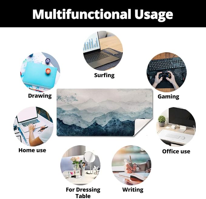 QiyI PU Leather Large Mouse Pad, Office Decor, 31.5" x 15.7", Mountain | Desk Décor Accessories, Extended Size, Waterproof & Easy to Clean, Smooth Surface, Non Slip Desk Organization - Image 8
