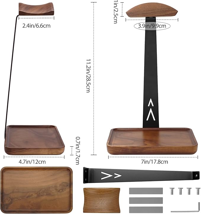 GEVO Headphone Stand, Walnut Wood Headset Stand with Controller Holder, Headphones Holder for Gaming, Office and Desk Compatible with AirPods Max, Bose, Sennheiser, Corsair - Image 8