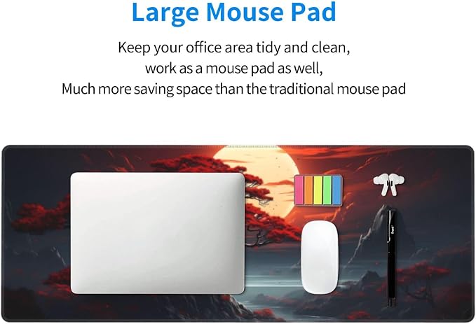 Darkness Red Moon Desk Mat Japanese Mouse Pad, Large Japanese Desk Mat, XL Anime Gaming Keyboard Mat, Non-Slip Rubber Base, Big Extended Desk Protector for Home Office, 31.5”x11.8” - Image 5