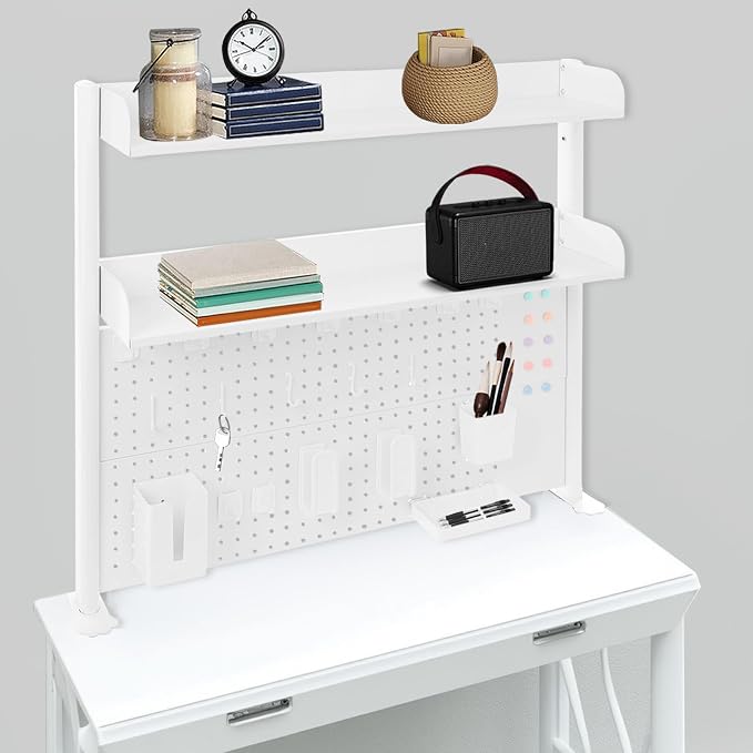 Desk Pegboard, Clamp On Desk Organizer Shelf, Desktop Bookshelf Storage Shelves, Privacy Panel for Home Office Dorm Gaming Desk, Carbon Steel, 39.4" x 37.4", White - Image 4