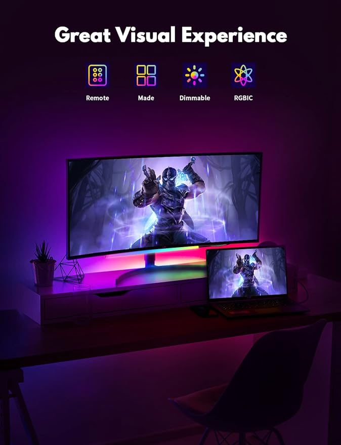 JUSJUBR 2pcs 12 Inch Plug-in Under Cabinet Lights and RGB Under Monitor Gaming Light - Image 5