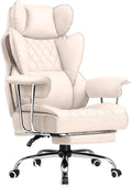 COMHOMA Big and Tall Office Chair, High Back Leather Gaming Chair with Footrest, Executive Ergonomic Office Chairs with Pocket Spring Lumbar Support and with Outward Fixed Soft Armrests by ComHoma