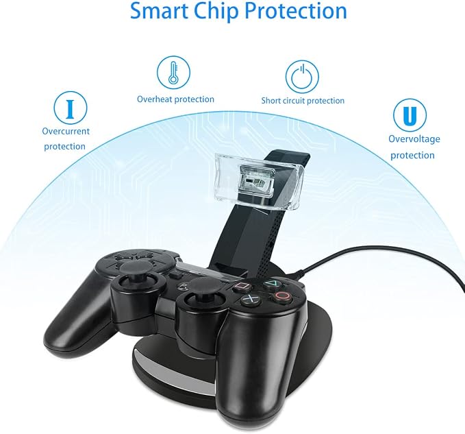 VSEER PS3 Controller Charger, Dual Console Charger Charging Docking Station Stand for PS3 with LED Indicators, Black - Image 3