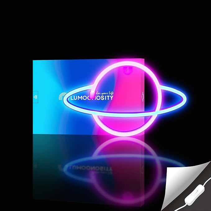 Lumoonosity Planet Neon Sign - USB Powered Saturn LED Light with On/Off Switch, Planet Led Sign for Wall Decor - Aesthetic Hanging Saturn Neon Light for Bedroom, Gaming Room - Image 3