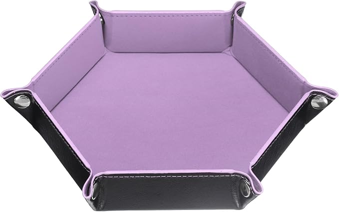 HARFINGTON PU Leather Dice Tray Unisex Valet Tray Folding Hexagon Tray Portable Entryway Table Nightstand Bedside Desk Holder for Key Wallet Watch Coin Jewelry, Light Purple by HARFINGTON