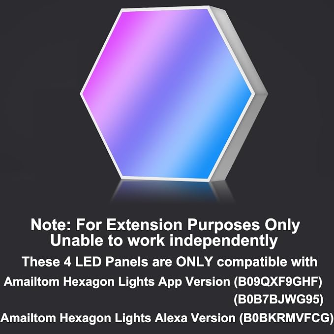 Hexagon Light Panels Expansion 4 LED Panels, Hexagon LED Wall Lights Dreamcolor Effects, Smart Gaming Lights Music Sync for Gaming Room Setup (No Controller/Remote) - Image 2