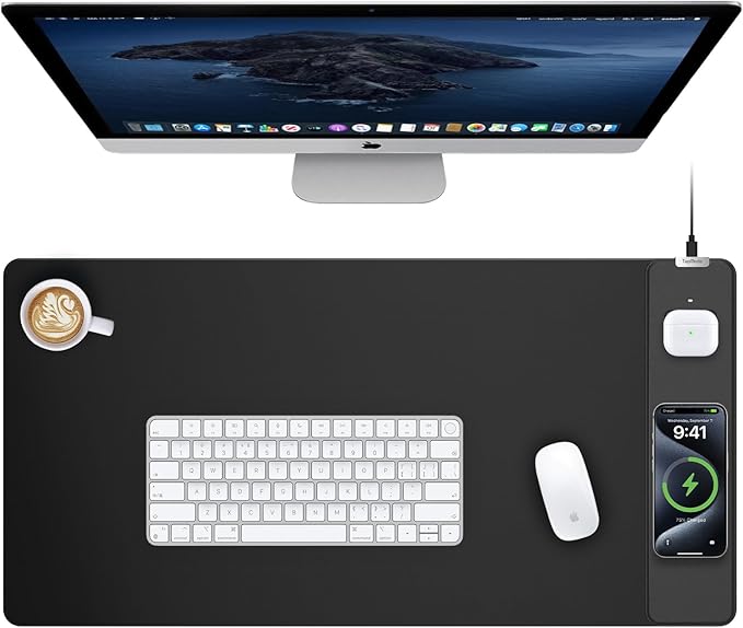 TopMade Mouse Pad with 15W Wireless Charging, Classic Black Desk Mat | Gaming Mousepad Home Office Large Desk Pad with Ultra-Smooth Surface, Non-Slip Base, Waterproof Keyboard Pad by TopmadeProduct-Ordernow