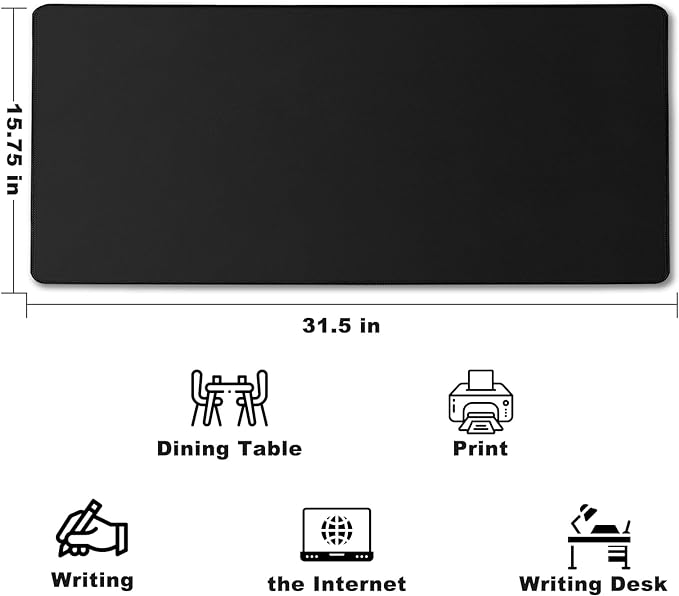 31.5" x 15.7" Waterproof Fabric Desk Pad Large Mouse Pad Office Game, Black | Stitched Edges Non-Slip Rubber Base Durable for Home Office Work - Image 2