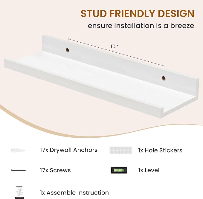 Picture Ledge Shelf, Floating Shelves for Wall Decor, White, Set of 6, 16'' - Image 5