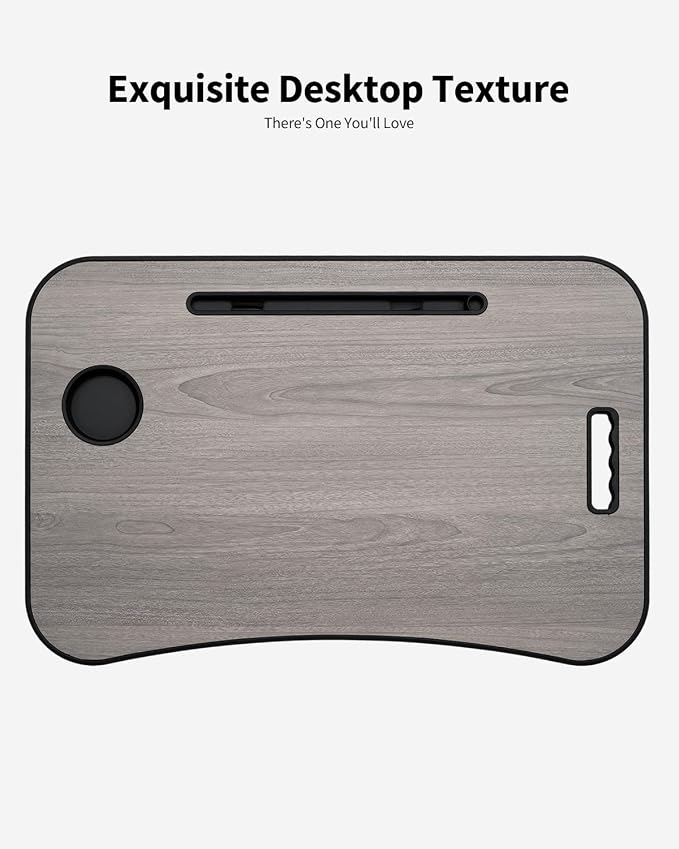 Foldable Lap Desk, Laptop Bed Desk, Portable Lap Table, Laptop Bed Table with Cup Holder & Tablet Slot & Lifting Handle for Working Writing Drawing & Eating - Gray - Image 6