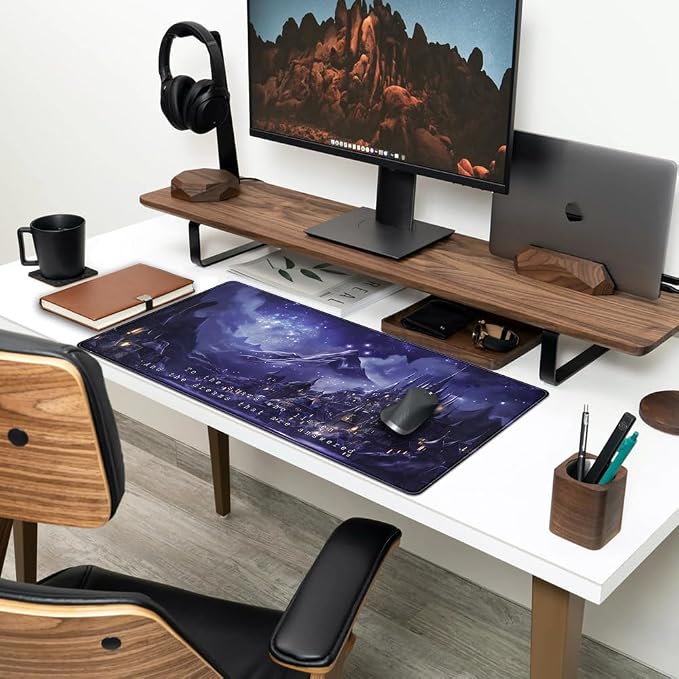 Night Purple Desk Mat Dark Academia Anime Computer Desk Keyboard Mat, 31.5 X 15.8 in Office Decor for Women Castle Aesthetics Mouse Pad XXL for Desktop Laptop Computer Mouse Gaming Pad - Image 3