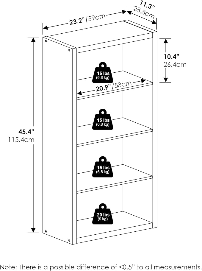 Furinno Viola 4-Tier Book Shelf, Extra Thick Frame Bookshelf, Dark Oak - Image 3