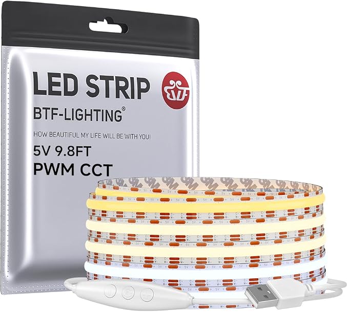 BTF-LIGHTING 5V USB COB LED Strip Lights Tunable CCT 2700K/4000K/6500K by BTF-LIGHTING